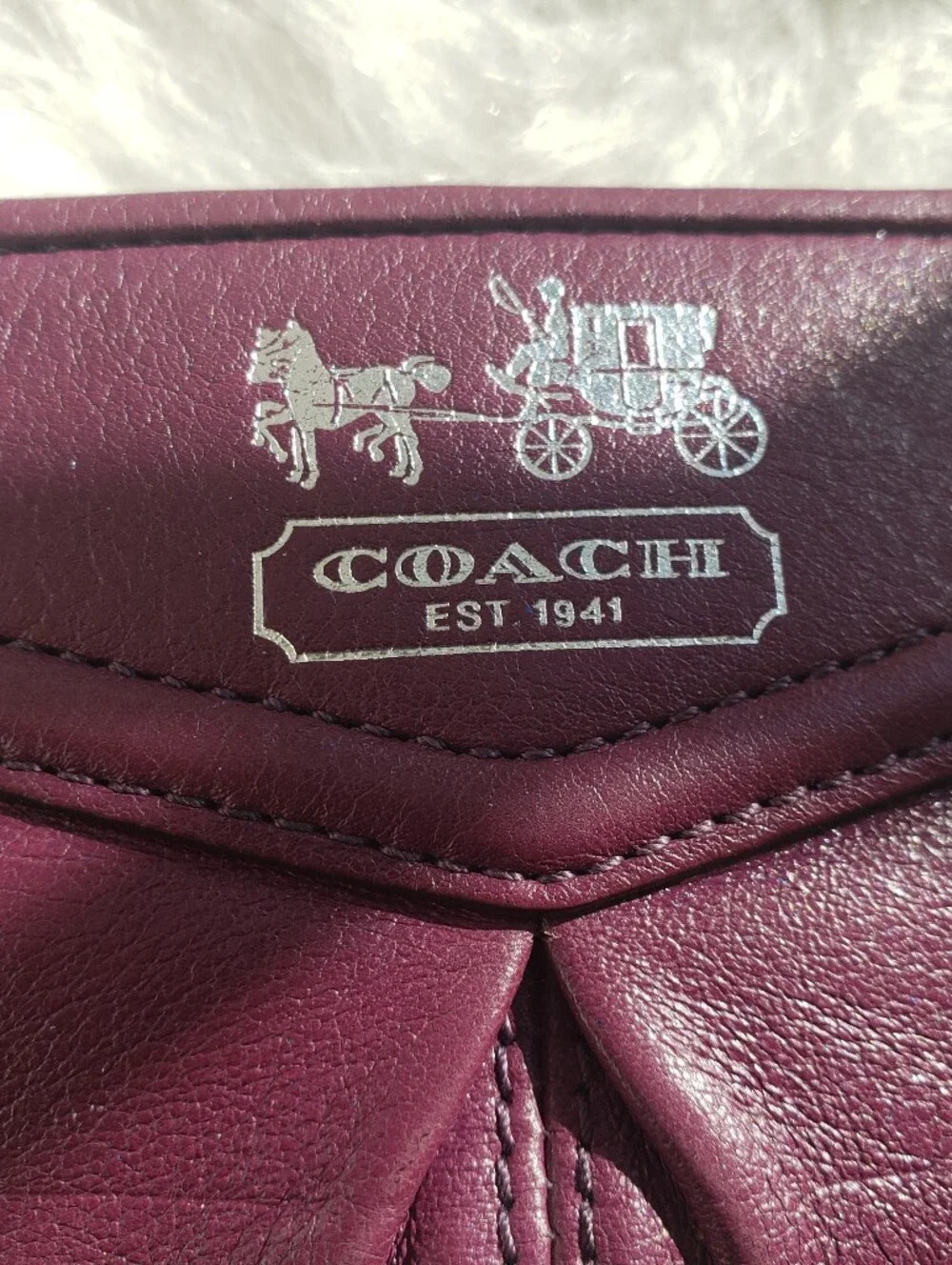 Vintage Coach Pleated Leather Wristlet Plum Purple-Silver Logo Y2K